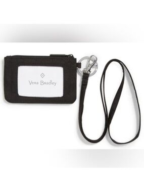 Vera Bradley Black Lighten Up Zip ID & Lanyard in Recycled Polyester